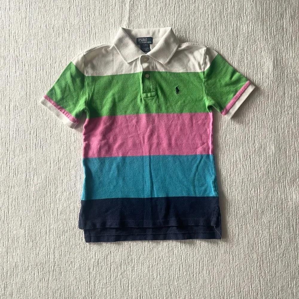 Ralph Lauren Boys' White/Green/Pink/Blue/Navy Stripe Polo
